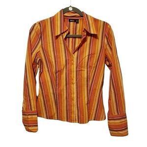 Mexx Womens Sz S 38 FR Orange Yellow Striped Long Sleeve Blouse